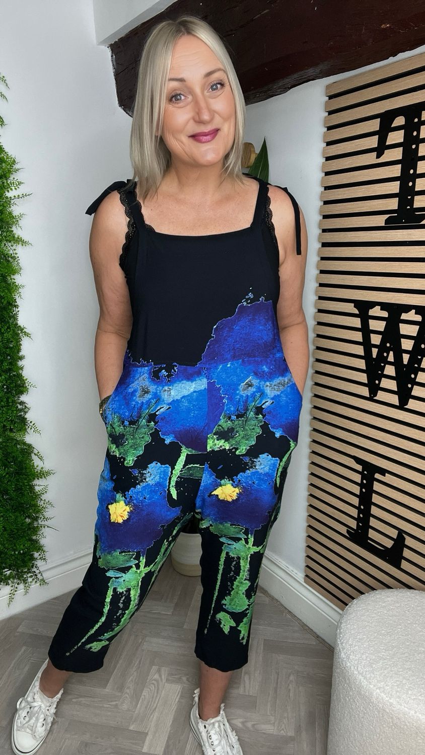 Summer Dungarees- Black Blue Mix