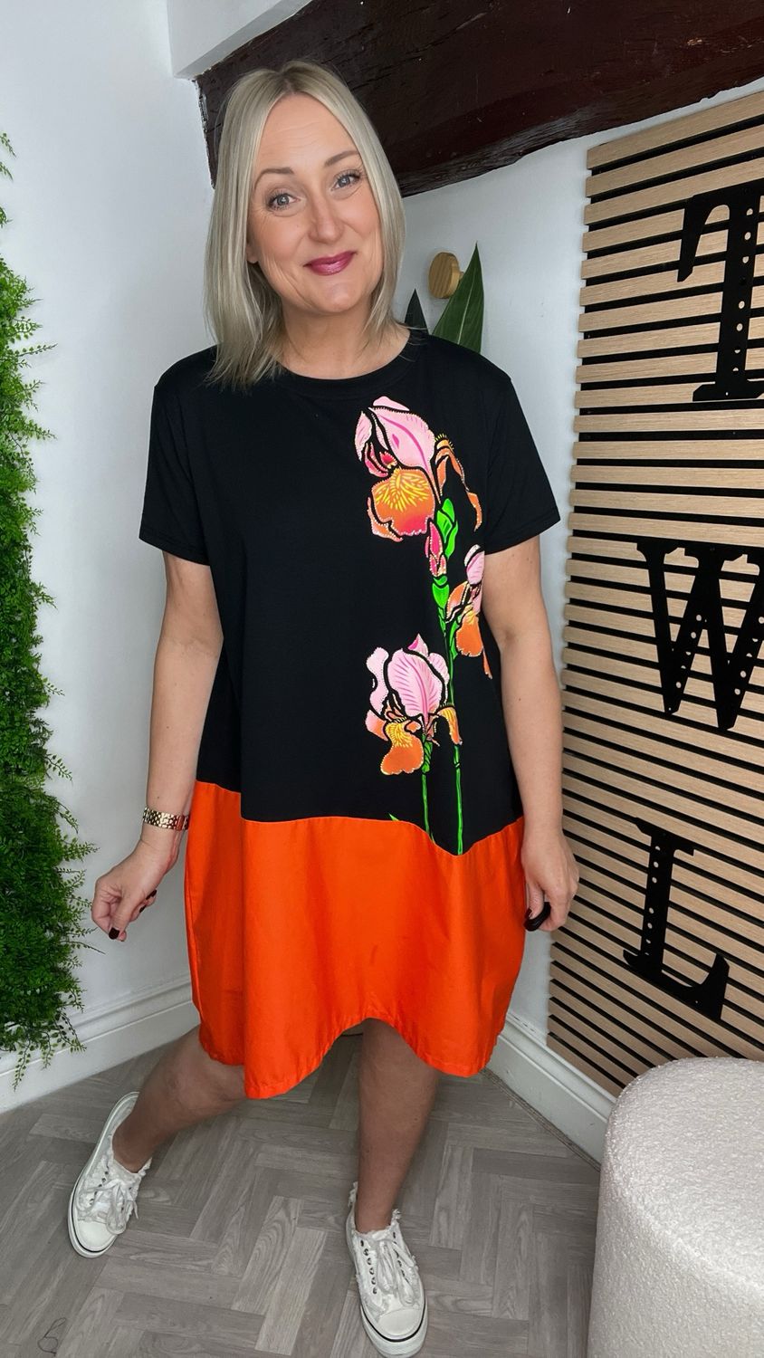 Sparkle Flower Tunic Dress - Orange