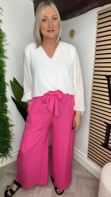 Wide Leg Trouser With Tie Detail - Pink