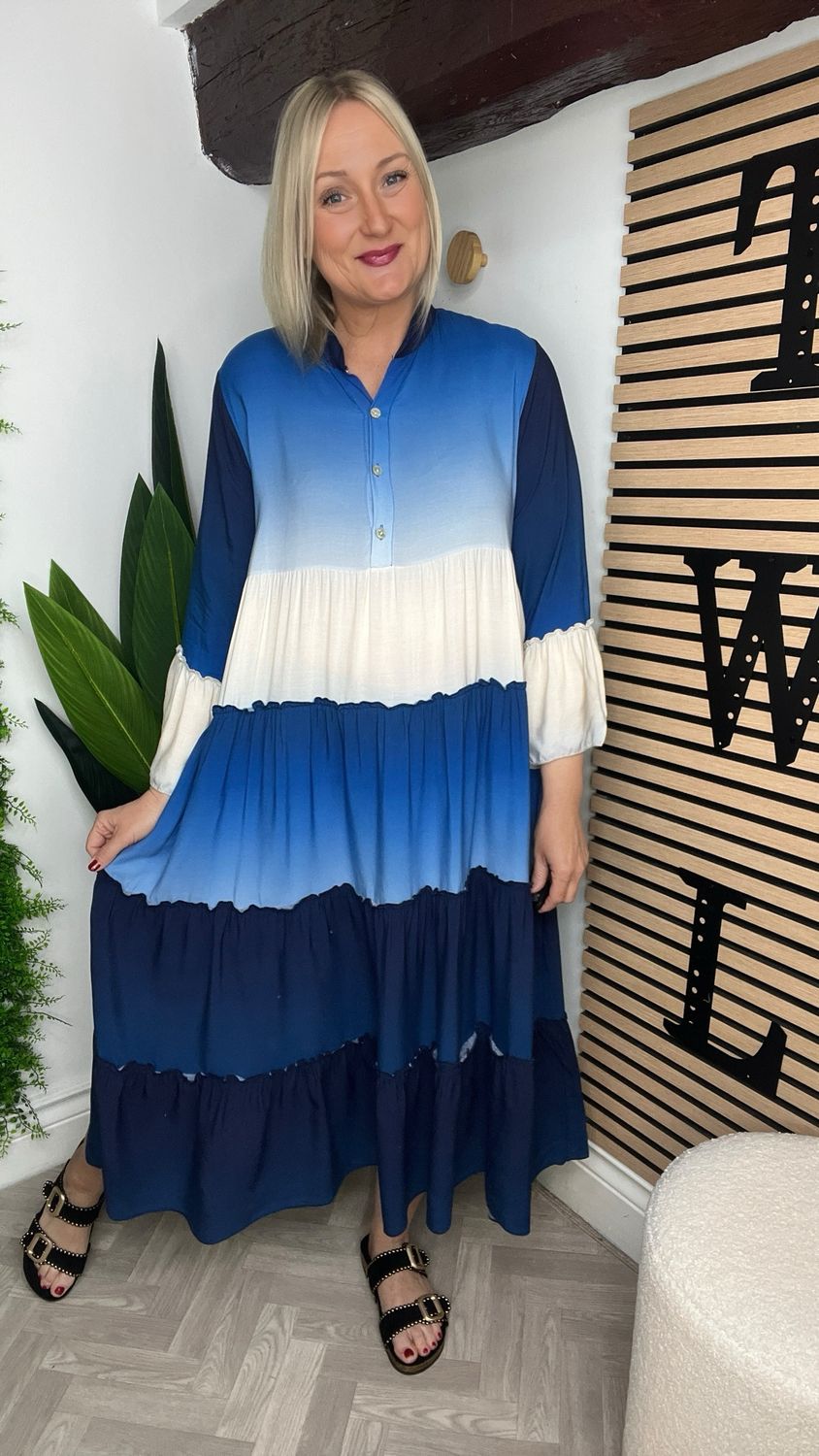 Ombré Smock Dress - Blue