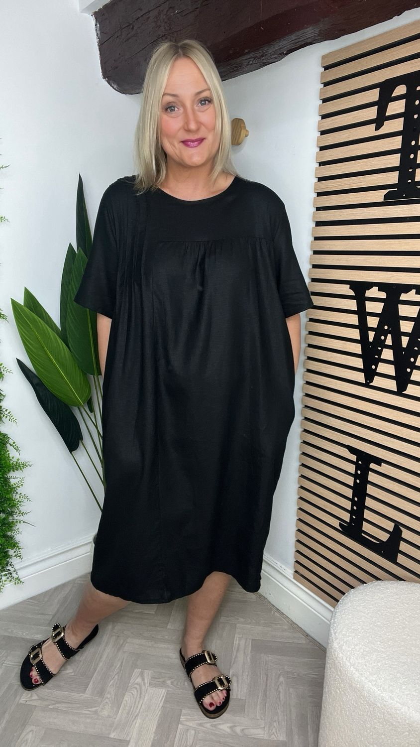 Tunic Linen Blend Dress - Black