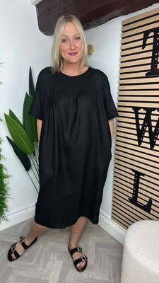 Tunic Linen Blend Dress - Black