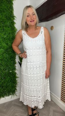 Crochet Sleeveless Dress - White