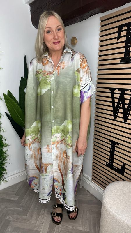 Watercolour Shirt Dress - Sage