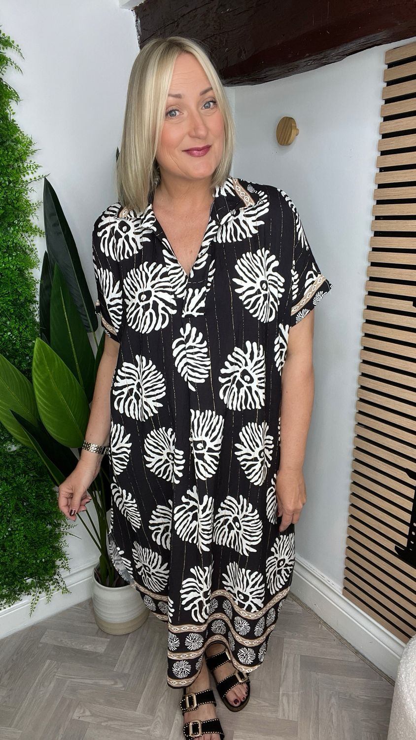 Reef Print Tunic Dress - Ecru & Black