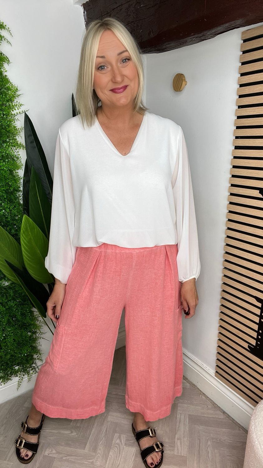 Cropped Wide Leg Cargo - Coral