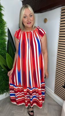 Maxi Dress - Red & Blue Mix