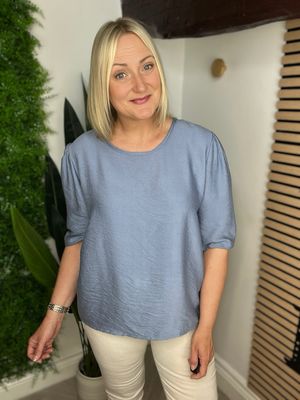 Puff 3/4 Sleeves Top - Denim Blue
