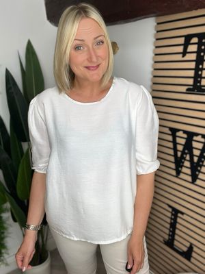 Puff 3/4 Sleeves Top - White