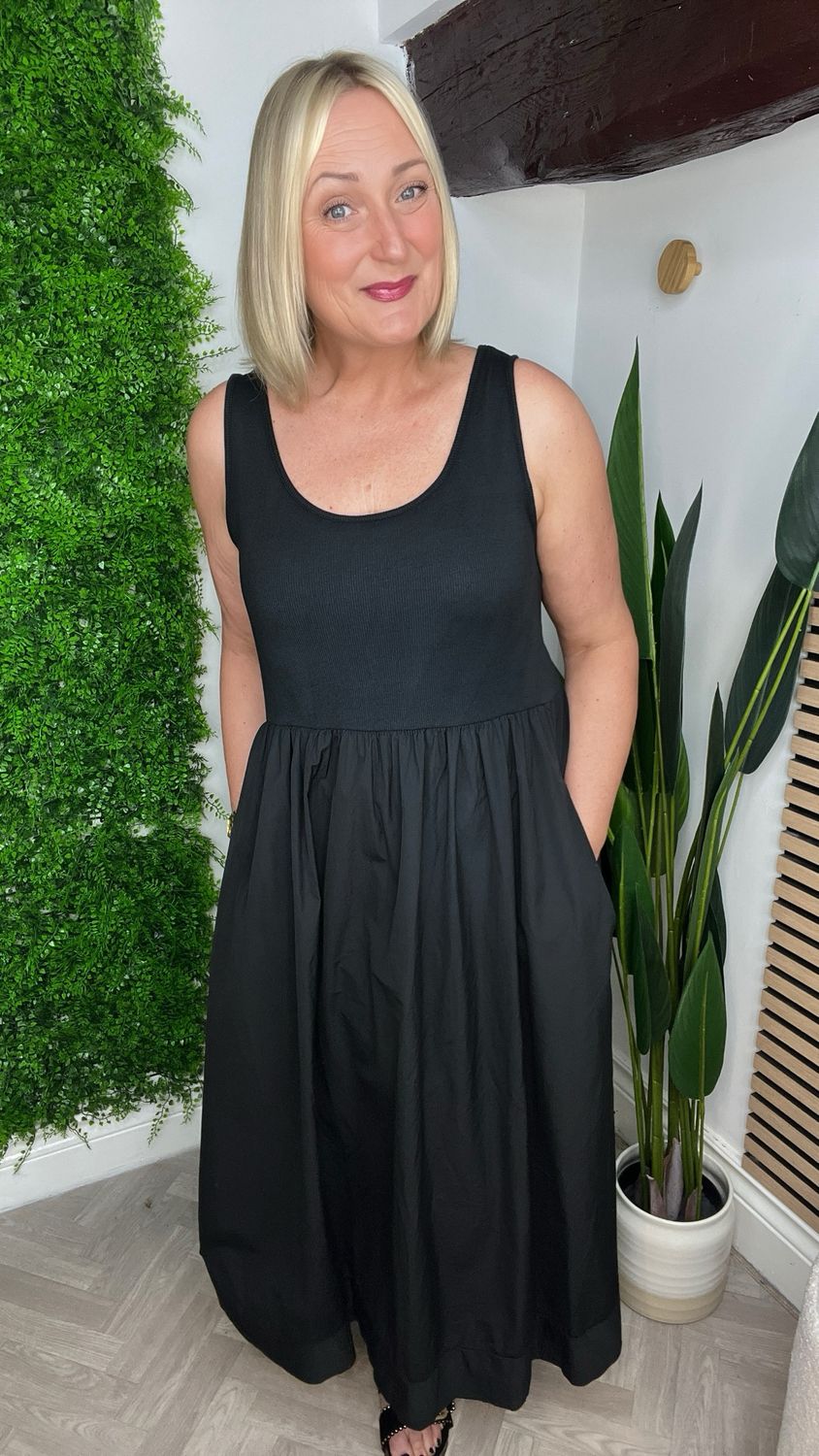 Ribbed Bodice Dress - Black