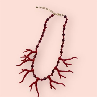 Resin Coral Branch Necklace- Deep Red
