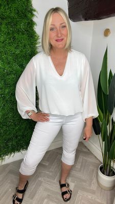 Cropped White Stretched Trousers