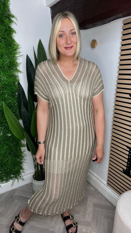 Lurex Crochet Knit Dress - Taupe SALE NONE RETURNABLE