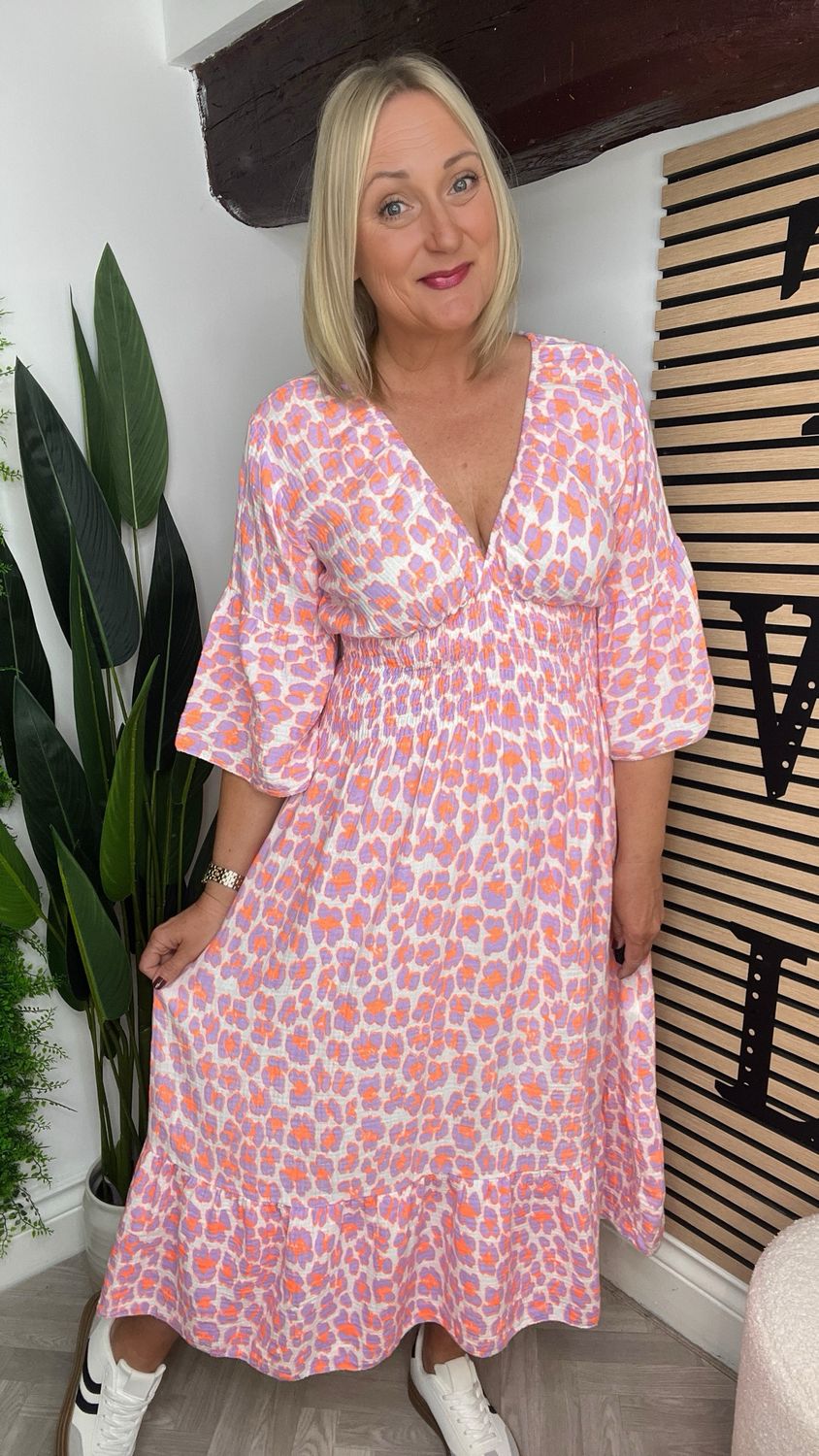 Elena Leopard Waffle Dress - Lilac Mix