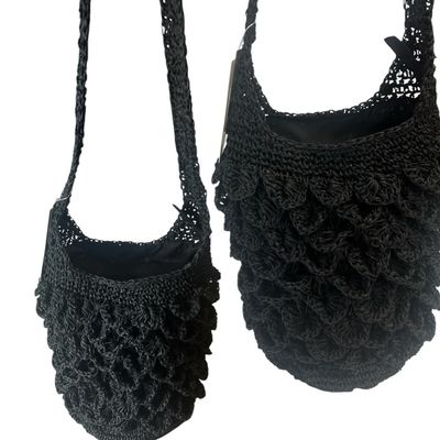 Woven Scalloped Crossbody Bag - Black