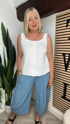 Two Fabric Cropped Trousers - Denim Blue