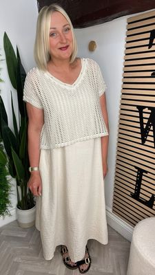 Mesh Overlay Dress - Stone
