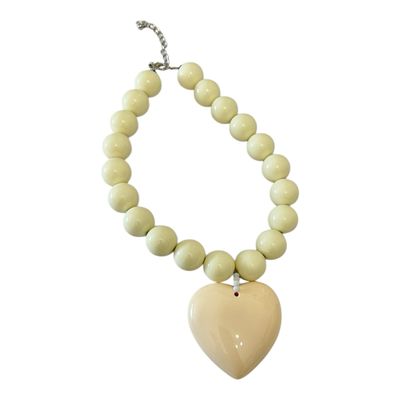 Chunky Resin Bead & Heart Necklace - Cream