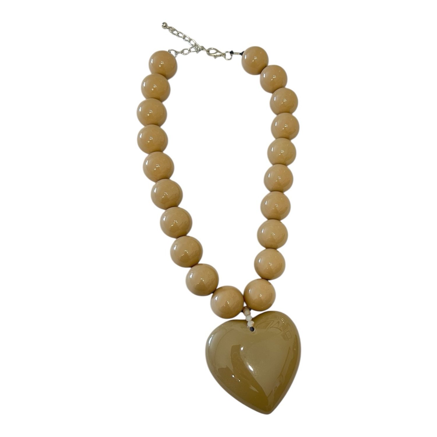 Chunky Resin Bead & Heart Necklace - Stone