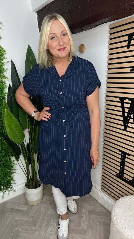 Pinstripe Shirt Dress/Tunic Top - Navy