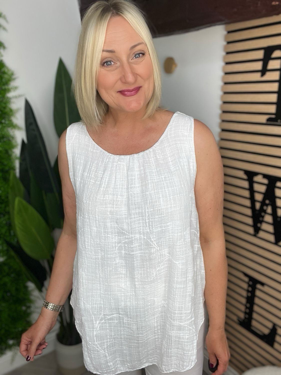 Scoop Hem Cotton Vest Top - White