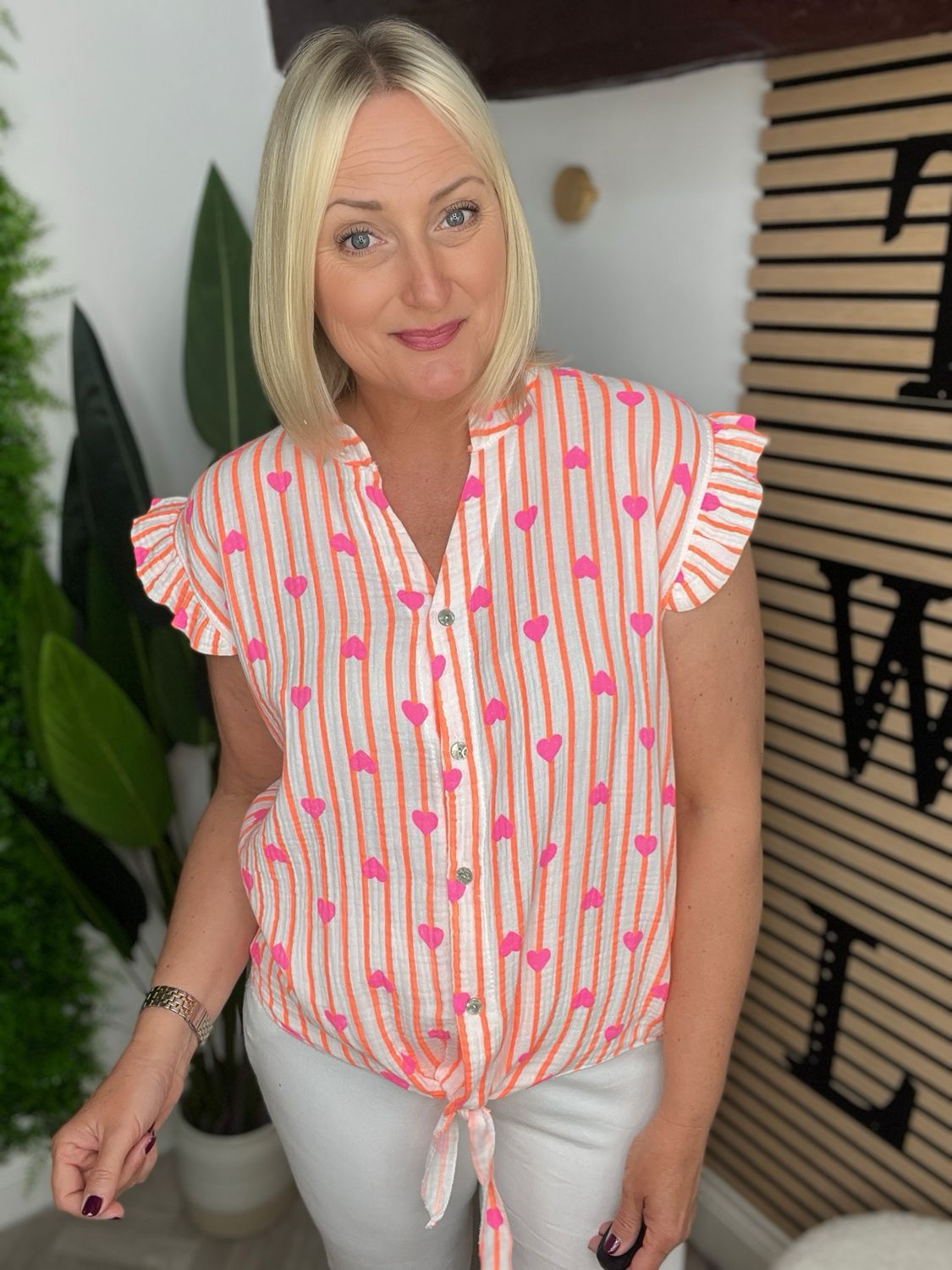 Heart Tie Front Shirt - Orange