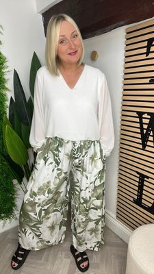 Wide Leg Palm Trouser - Khaki