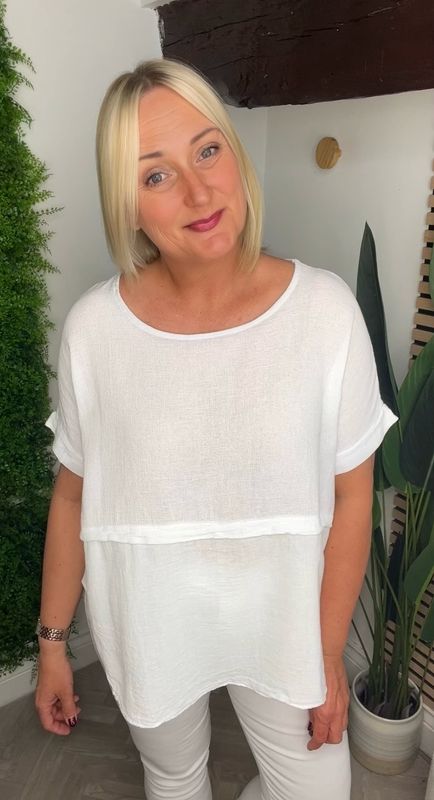 Linen Blend Top - White ( SALE NONE RETURNABLE ) Linen Blend Top - White ( SALE NONE RETURNABLE )