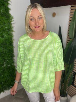Box Fit Top - Stripe White & Green