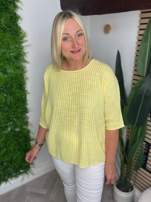 Box Fit Top - Stripe Yellow & Pink