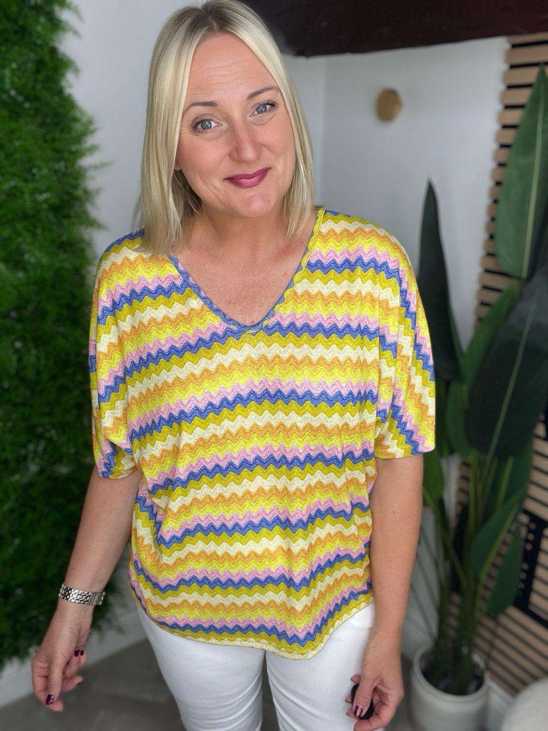 Chevron Bow Back Detailed Top - Yellow Mix SALE MONE RETURNABLE