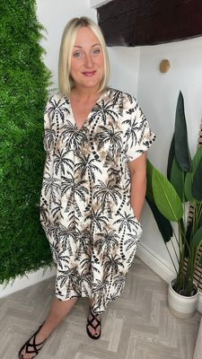 Palm Tree Shift Dress - Black