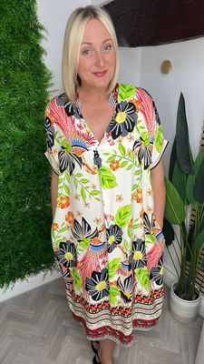 Tropical Shift Dress - Black Mix
