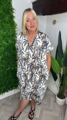 Palm Tree Shift Dress - Blue