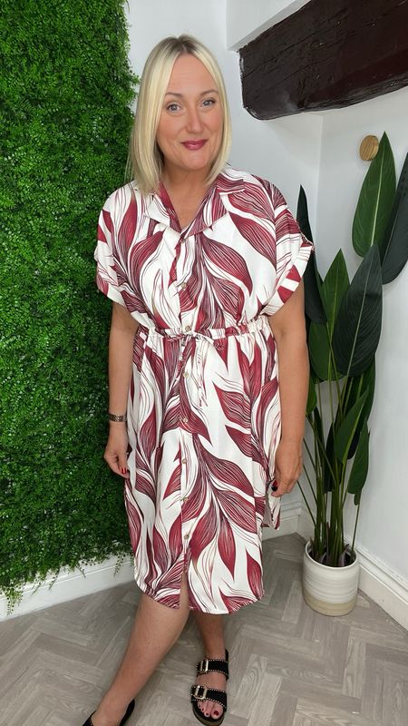 Breezy Leaf Print Shirt Dress - Wine