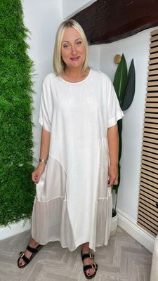 Sheer Panel Detailed Dress - Ecru
