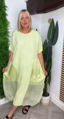 Sheer Panel Detailed Dress - Lime