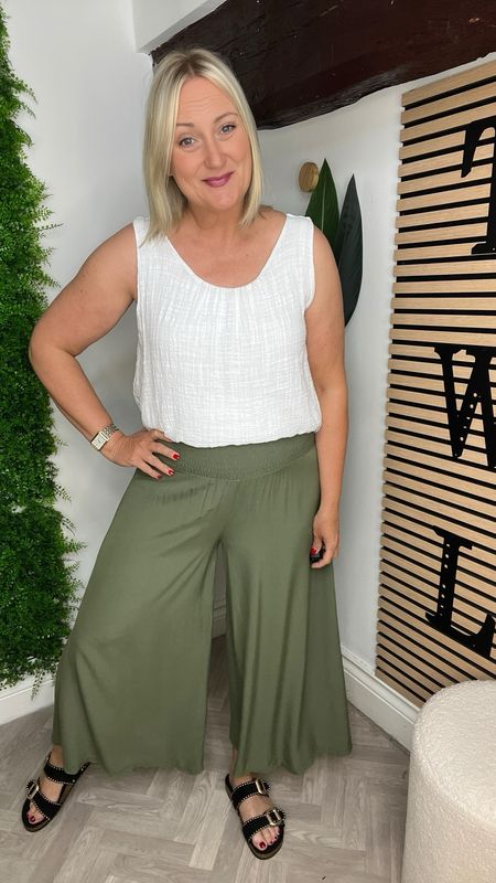 Palazzo Culotte Trousers - Khaki