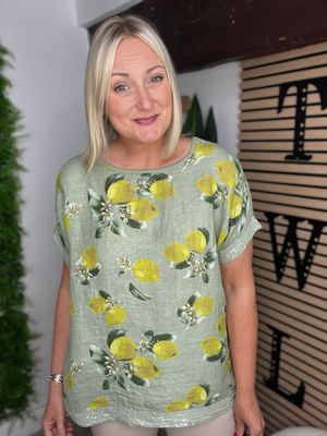 Limoncello Linen Blend Top - Khaki