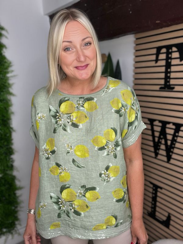 Limoncello Linen Blend Top - Khaki