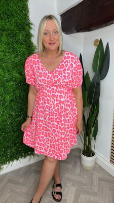 Leopard Waffle Dress - Pink