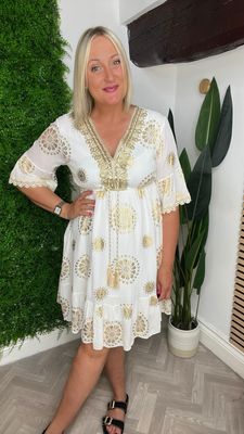 White Gold And Tassel Detail Dress