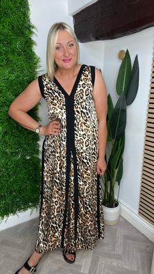 Panel Detailed Maxi Dress - Leopard & Black