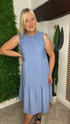 Halter Neck Smock Midi Dress - Denim