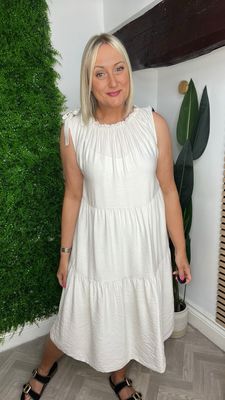 Halter Neck Smock Midi Dress - Stone