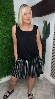 Palazzo Jersey Shorts - Polka Dot Black