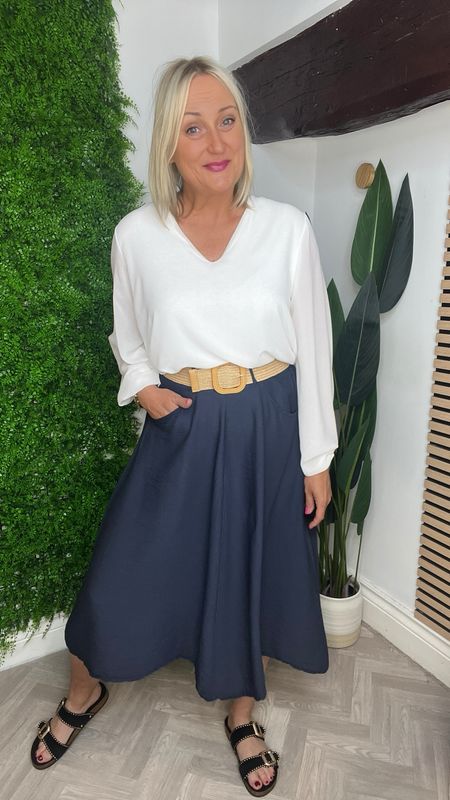 Belted Skirt With Pockets - Navy