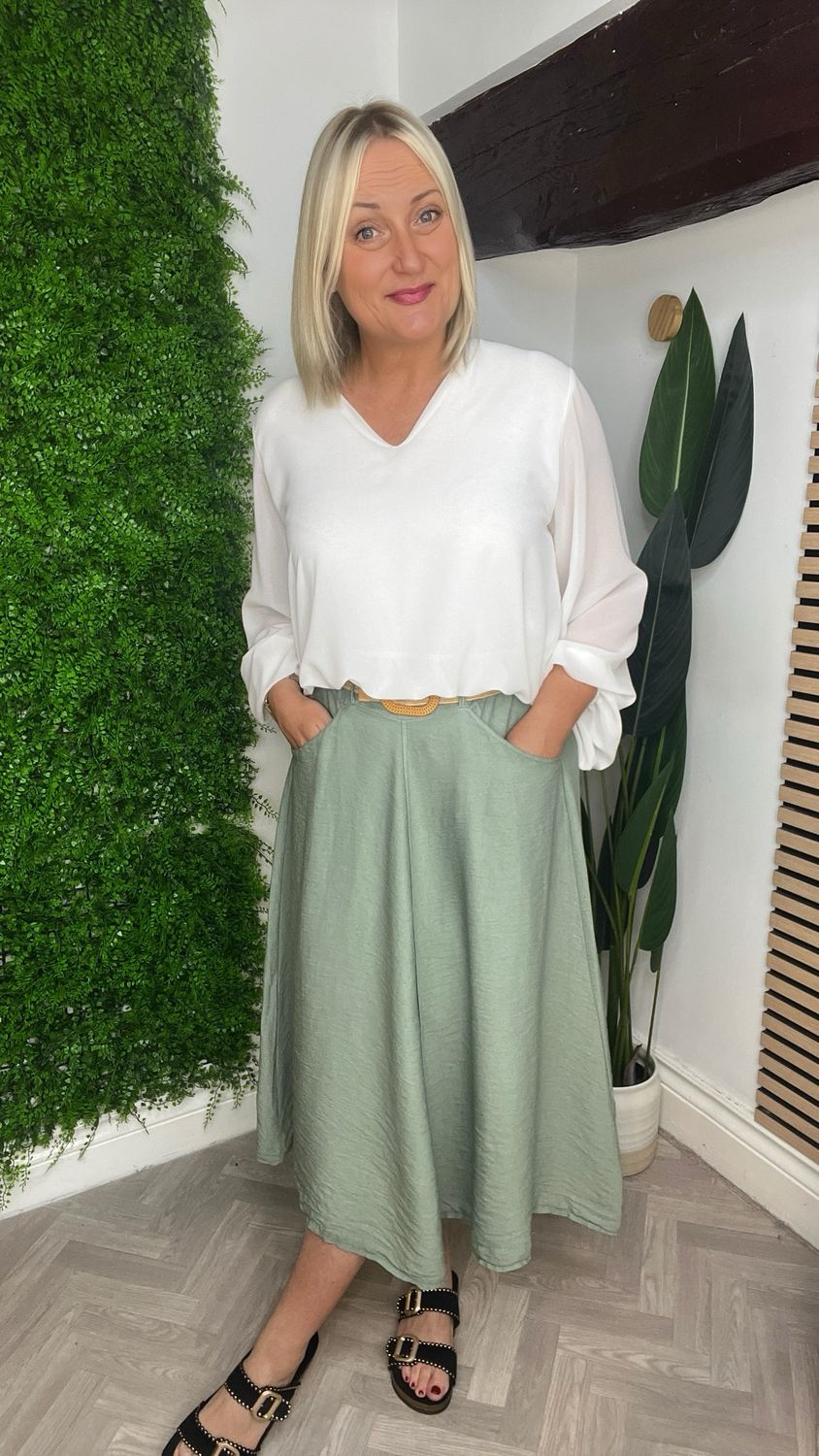Belted Skirt With Pockets - Khaki