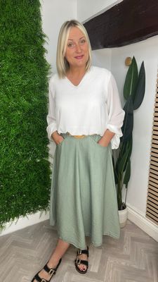 Belted Skirt With Pockets - Khaki