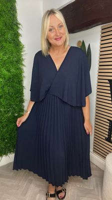 Overlay Pleat Dress - Navy